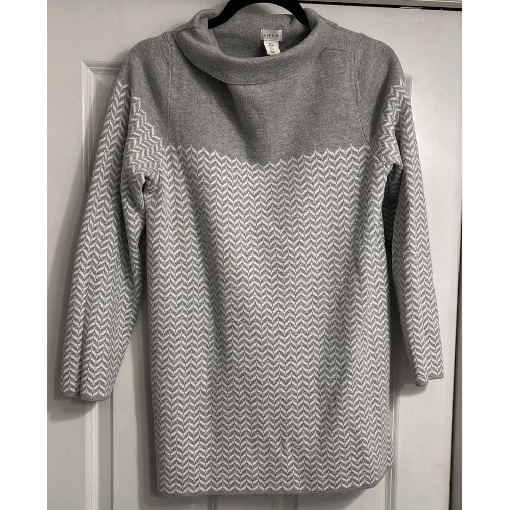Aspen Gray Mock Neck 3/4 Sleeve Pullover Sweater Women Sz Large Soft Cozy